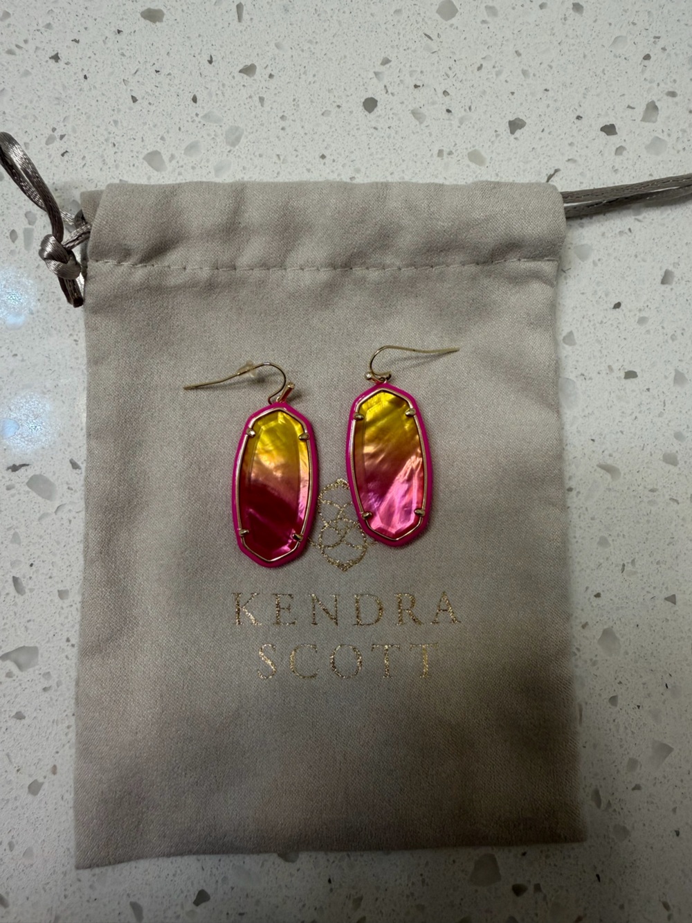Kendra Scott Elle Enamel Framed Pink and Yellow Drop Earrings